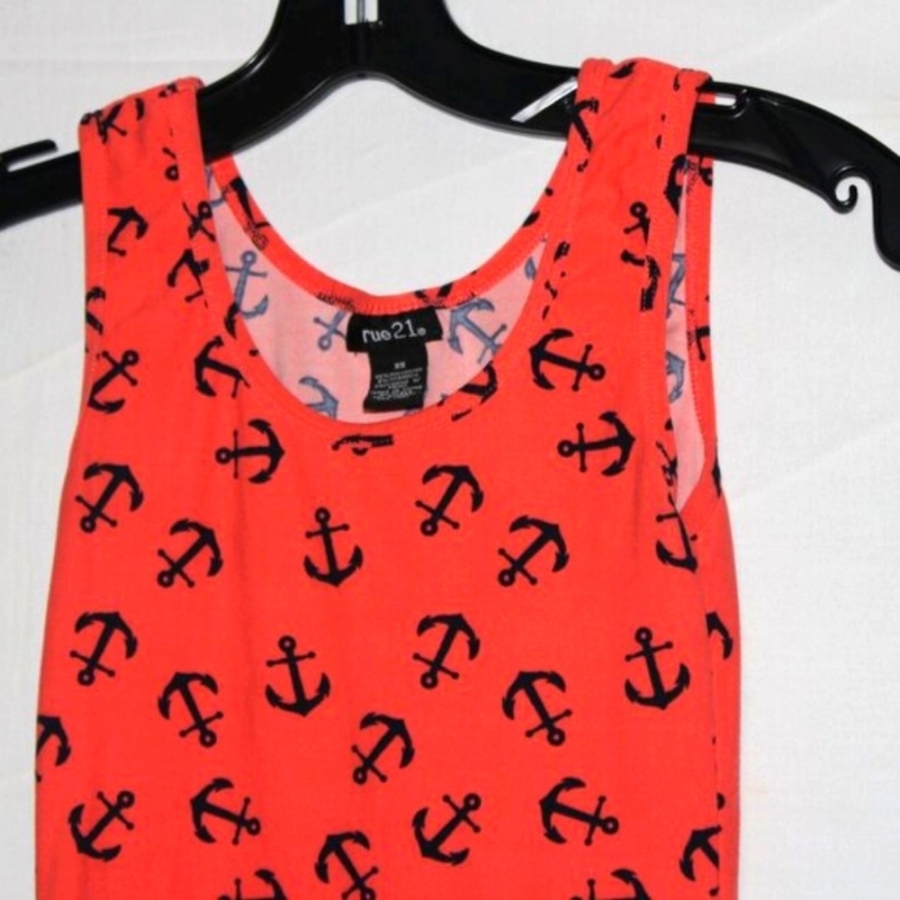 Rue 21 Women's Nautical Anchor Print Tank Top XS – Coral & Black, Stretch Knit - Picture 3 of 7